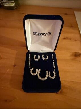 Montana Silversmiths Silver Crystal Horseshoe Necklace and Earring Set